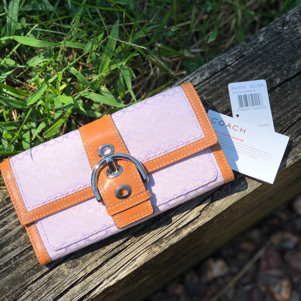 Lilac Coach Signature Slim Envelope Wallet NWT